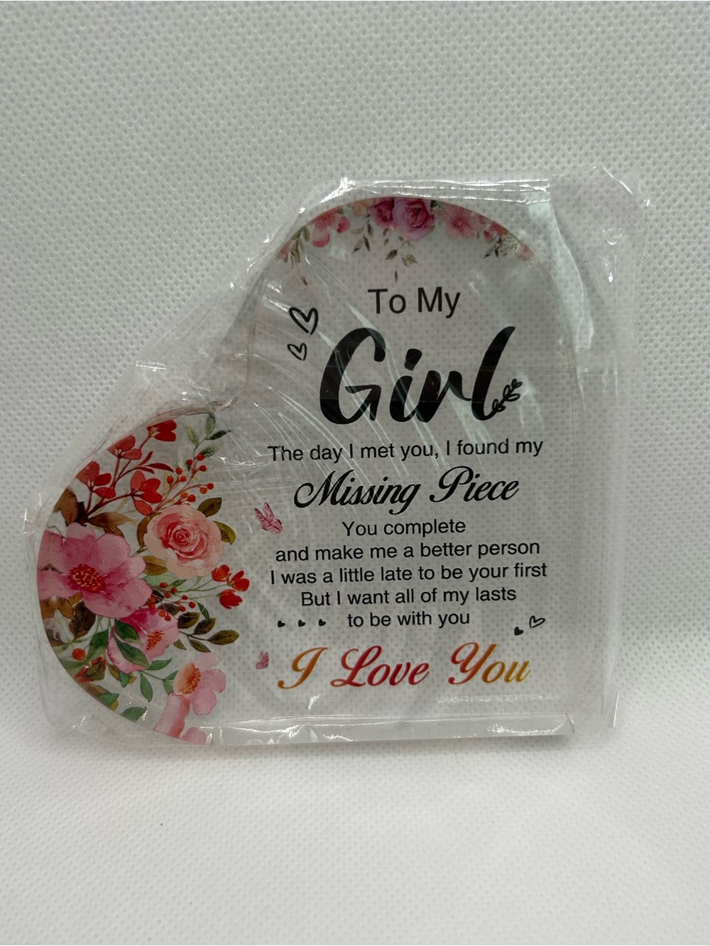 New Acrylic Heart Keepsake Gift for My Girl Missing Piece Floral Decor with Gift